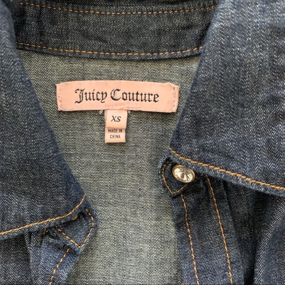 Juicy Couture dark denim jean jacket shirt shacket with gold buttons - Picture 3 of 3